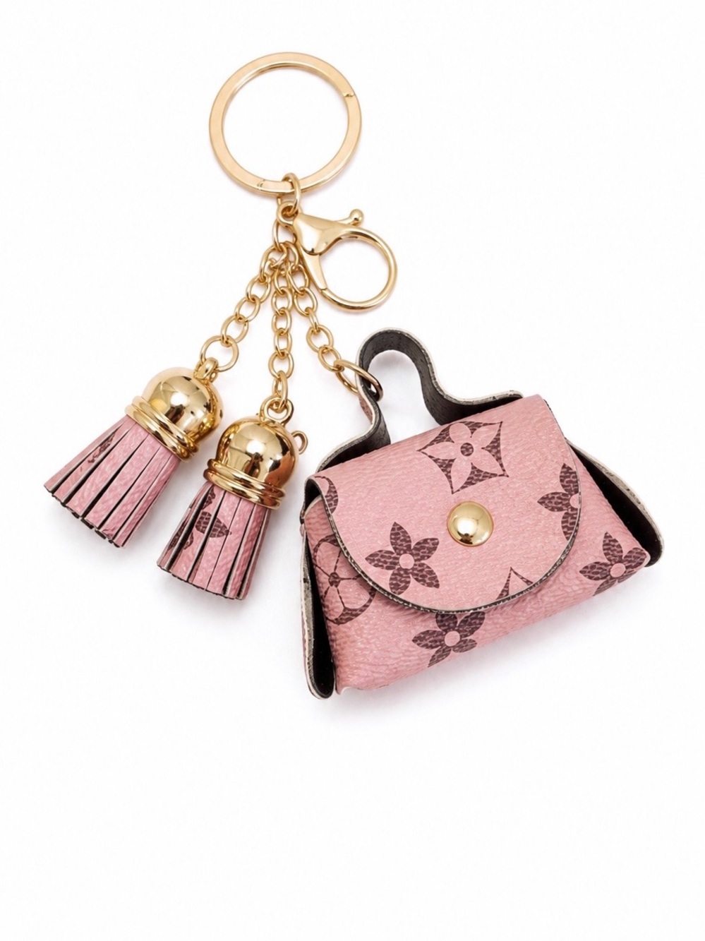 Designer Style Mini Handbag Tassel Keychain Handbag Charm Coin Purse Pink Gold